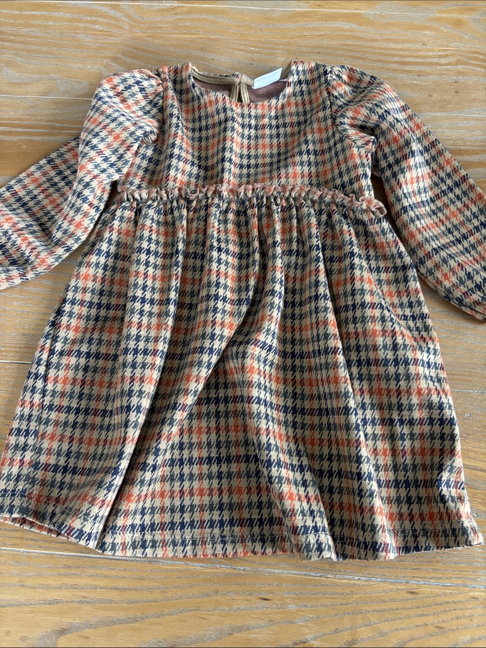 Zara Beige Plaid Dress with Navy and Rust Houndstooth